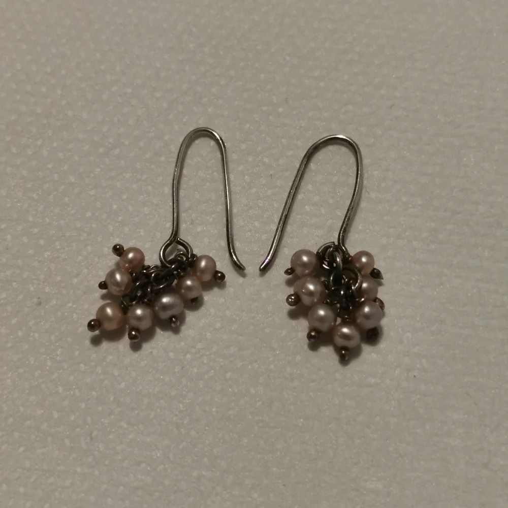 925 pink Seed pearls  earrings